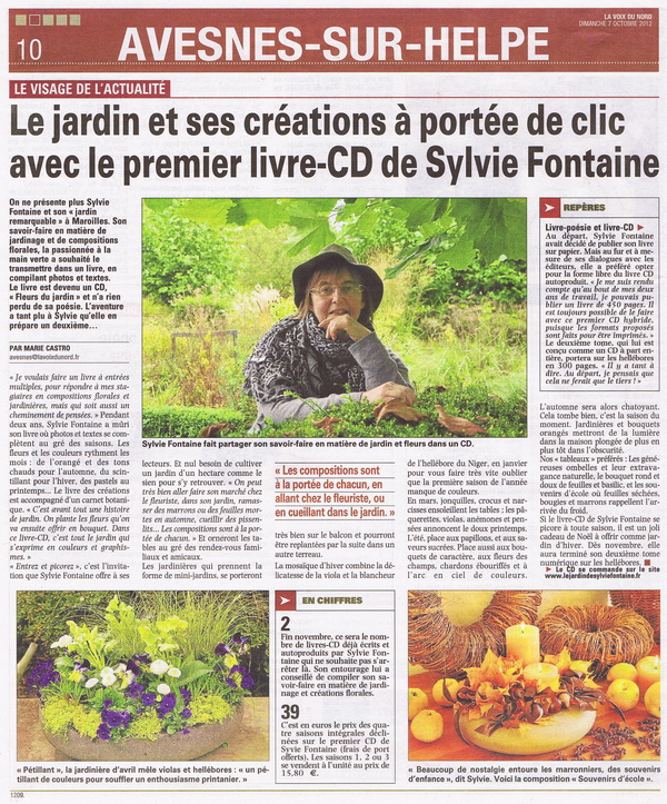 Fleurs du Jardin Les créations Le Cd- Livre dans la Voix du Nord  a Voix du Nord